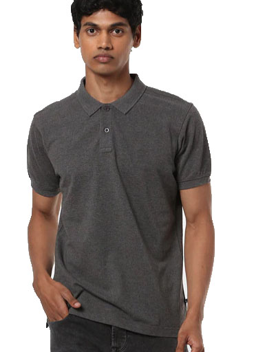 Parx Men Charcoal Solid Polo Collar T-shirt